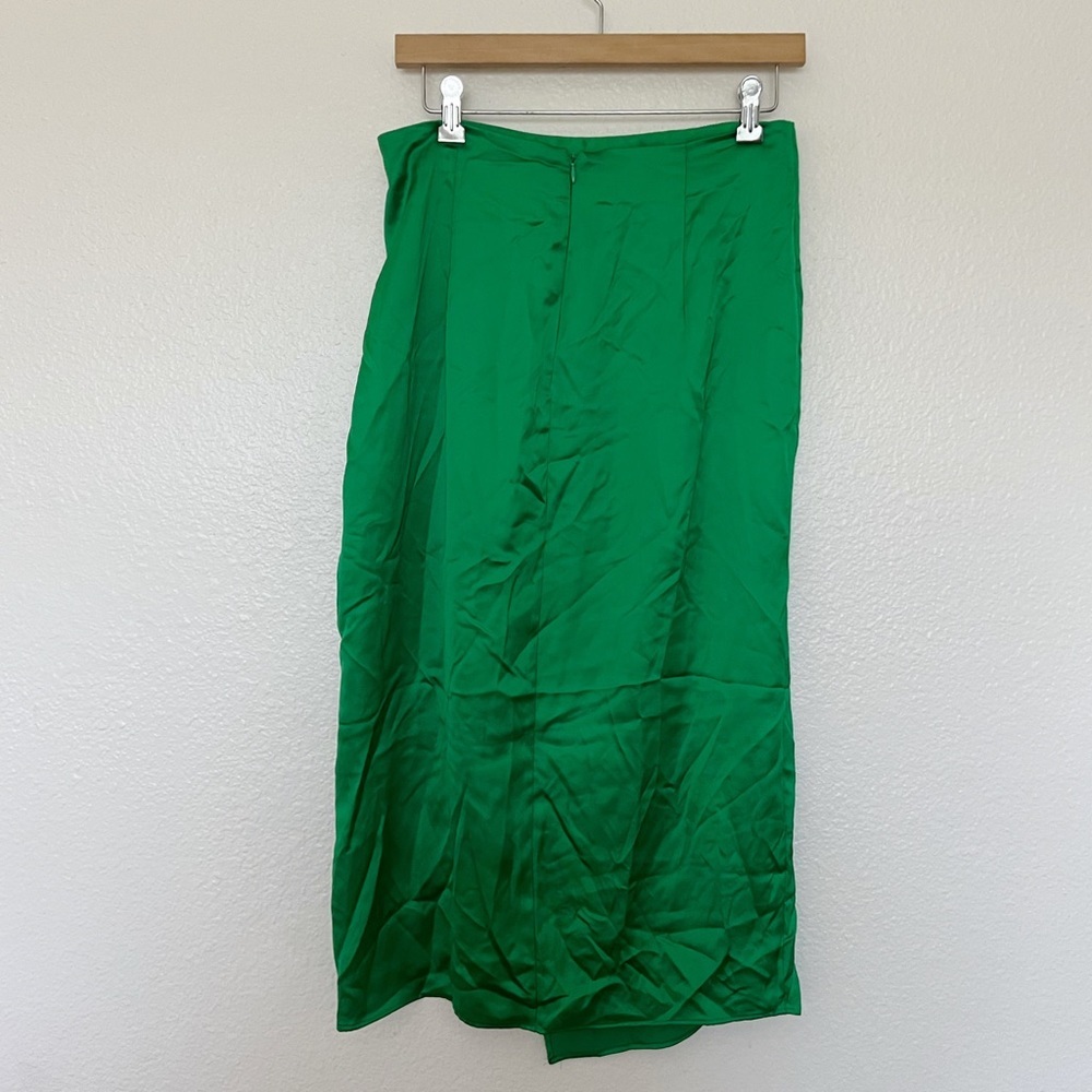Zara Green Satin Midi Skirt with Side Slit - Picture 7 of 11